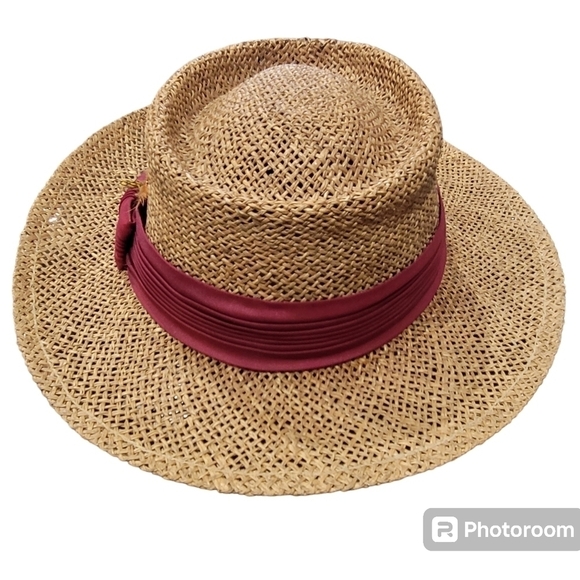Imperial Accessories - IMPERIAL Maroon Band Straw Hat Vacay Beach Casual OS